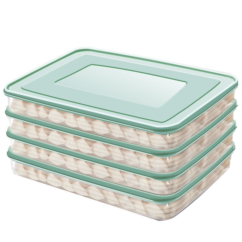 IREMMO瑞幕 饺子盒(4层4盖)保鲜盒 收纳盒 水饺盒 馄钝盒带盖托盘 北欧绿