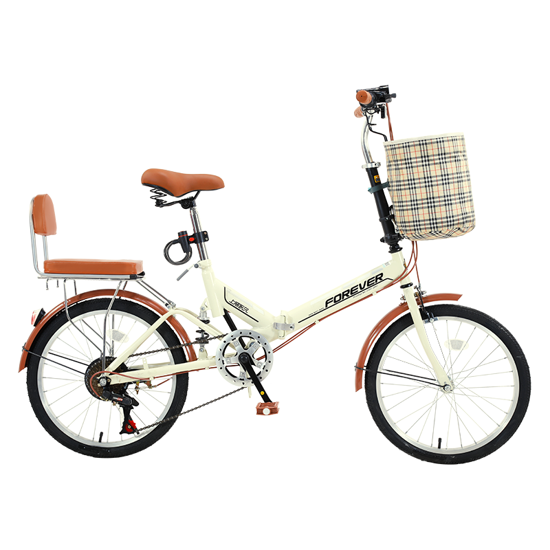 永久（FOREVER）折叠自行车女款超轻便携小型男变速上班单车成人大人 免安装 高配-单速-米黄 20英寸（适合身高135-175CM）