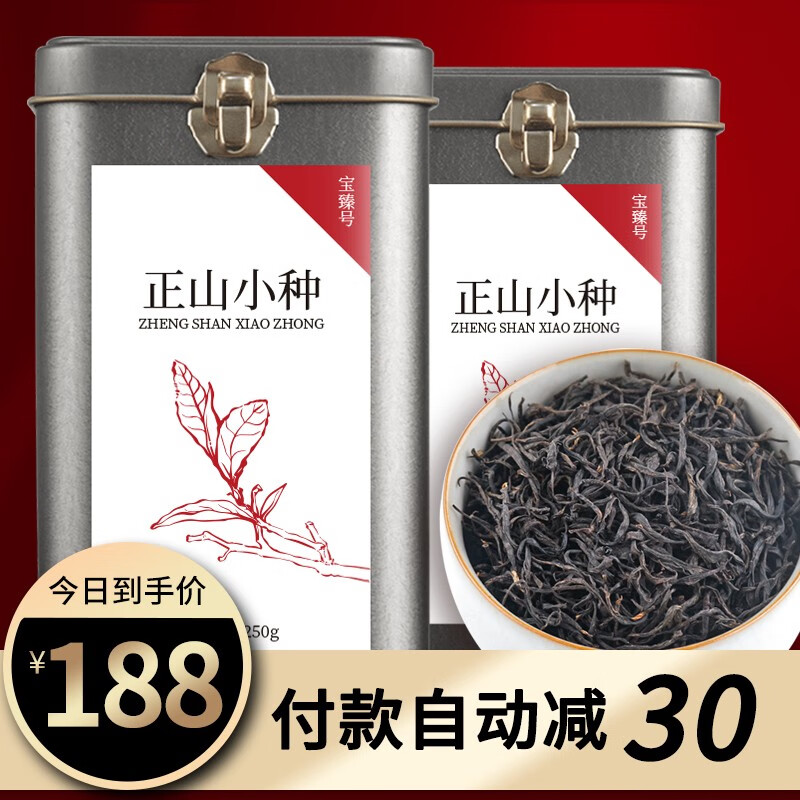 宝臻号 特级正山小种 红茶 浓香型武夷山茶叶功夫红茶罐装茶叶礼盒500g（250g*2）