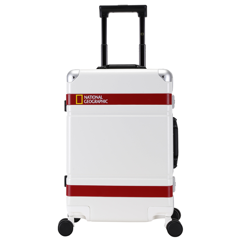 国家地理National Geographic行李箱男学生铝框拉杆箱女28英寸密码箱旅行箱子 白红色28英寸