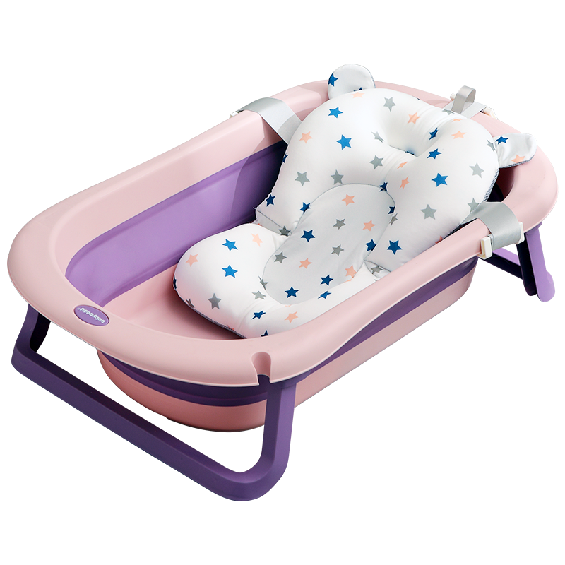 世纪宝贝（babyhood）浴盆 婴儿洗澡盆可折叠 宝宝儿童新生儿沐浴盆 搭配浴垫 紫 BH-326+212