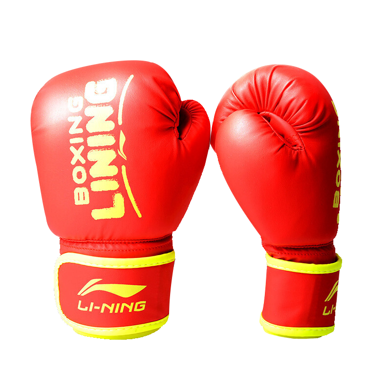 李宁 LI-NING 拳套儿童拳击手套少年散打比赛锻炼格斗训练健身器材男孩女孩学生拳击套跆拳道134-2红色