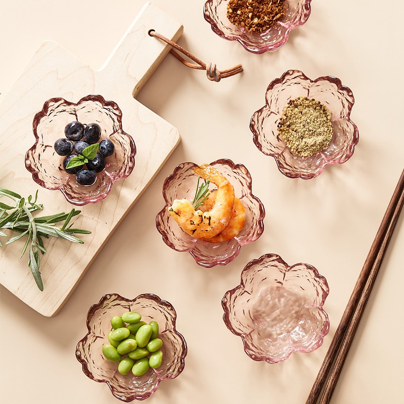 博为 日式玻璃蘸料碟家用味碟创意樱花醋碟酱油碟调料小碟子 6个装
