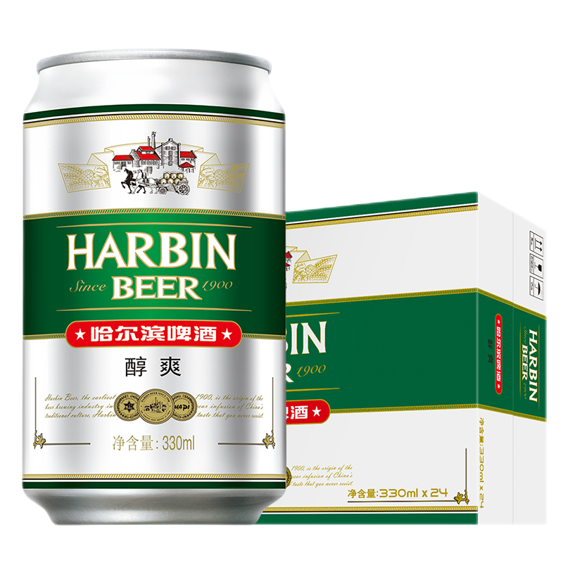 哈尔滨（Harbin）醇爽啤酒 330ml*24听 整箱装