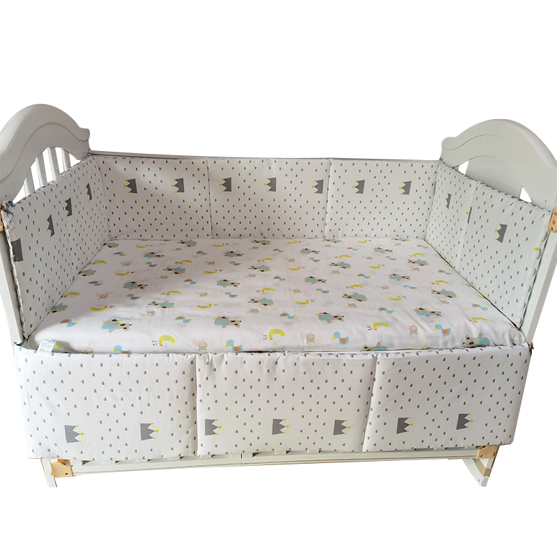 喜亲宝（K.S.babe)婴儿床围防护栏 新生儿床品套件宝宝防撞套件棉质床围栏软包床围120*60cmAB版皇冠波浪纹
