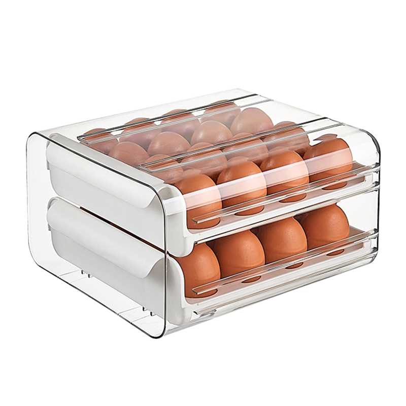 品维 鸡蛋盒冰箱收纳盒双层抽屉式保鲜盒收纳盒可叠加鸡蛋盒蛋托架分格 双层抽屉式32分格pw-jdh2