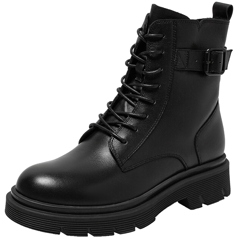 百思图2021冬季新款商场同款时尚酷炫马丁靴女短靴CD011DD1 黑色 39