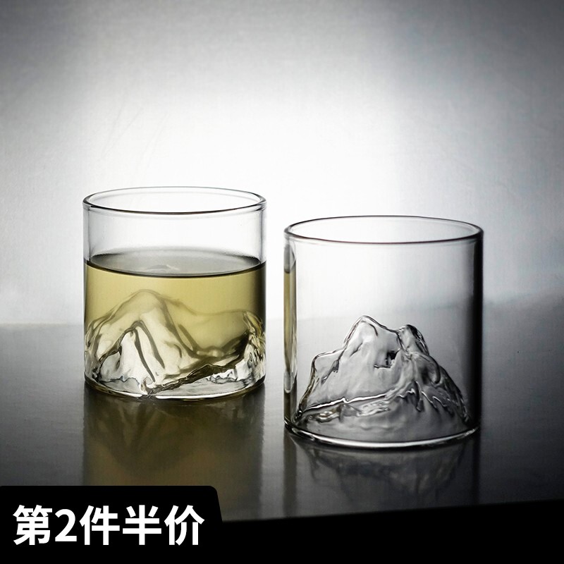 美杜 富士山玻璃杯子日式水杯家用加厚耐热果汁杯网红威士忌酒杯洋酒杯 玻璃藏山杯大号【300ML】