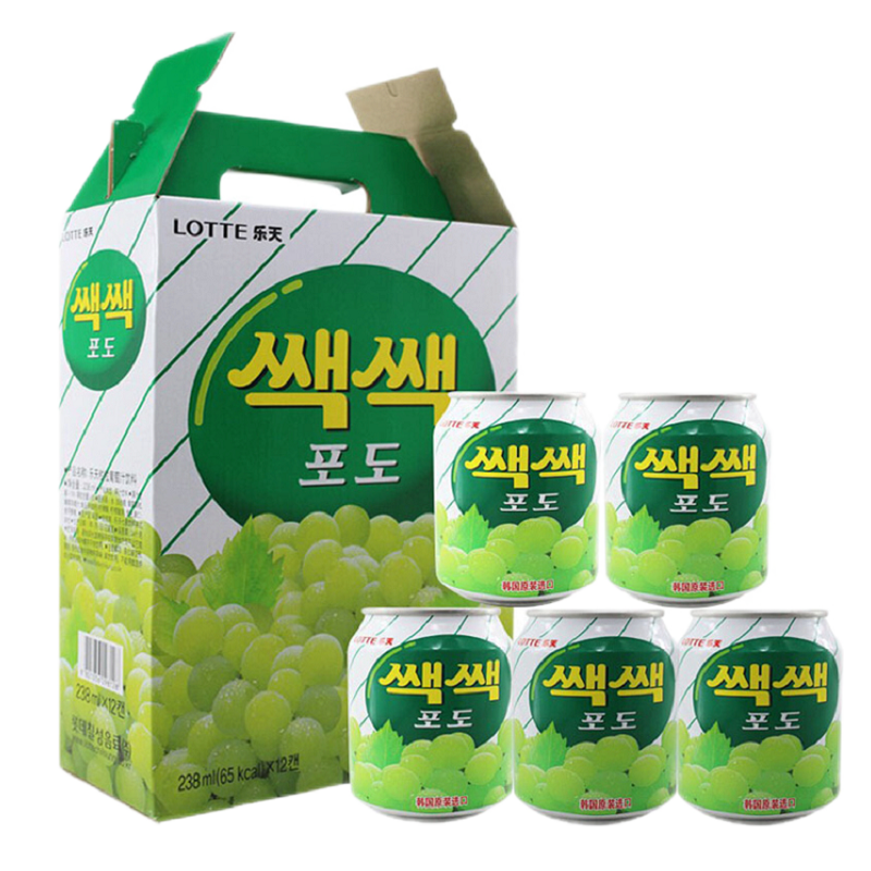 乐天粒粒葡萄果汁饮料238ml*12罐 含果肉韩国进口 1号会员店