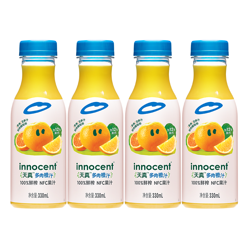 innocent天真多肉橙汁 100%鲜榨NFC果汁 冷藏水果饮料 330ml*4瓶