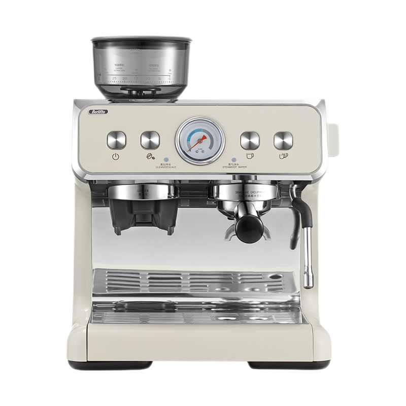 Barsetto/百胜图二代双锅炉咖啡机商用半自动意式现磨家用打奶泡研磨一体机 白色