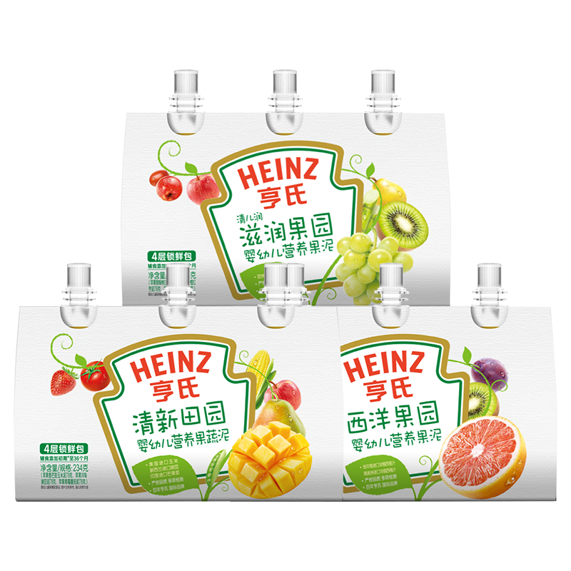 亨氏(Heinz)婴儿辅食 果泥 果汁泥 营养计划超金果泥78g*9袋（口味随机发货）