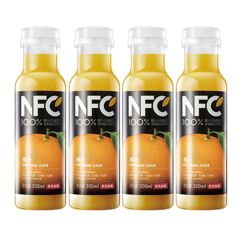 农夫山泉 NFC果汁（冷藏型）100%鲜榨橙汁 300ml*4瓶