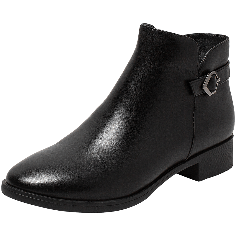 百思图2021冬季新款商场同款复古英伦风马丁靴女短靴REV47DD1 黑色 38