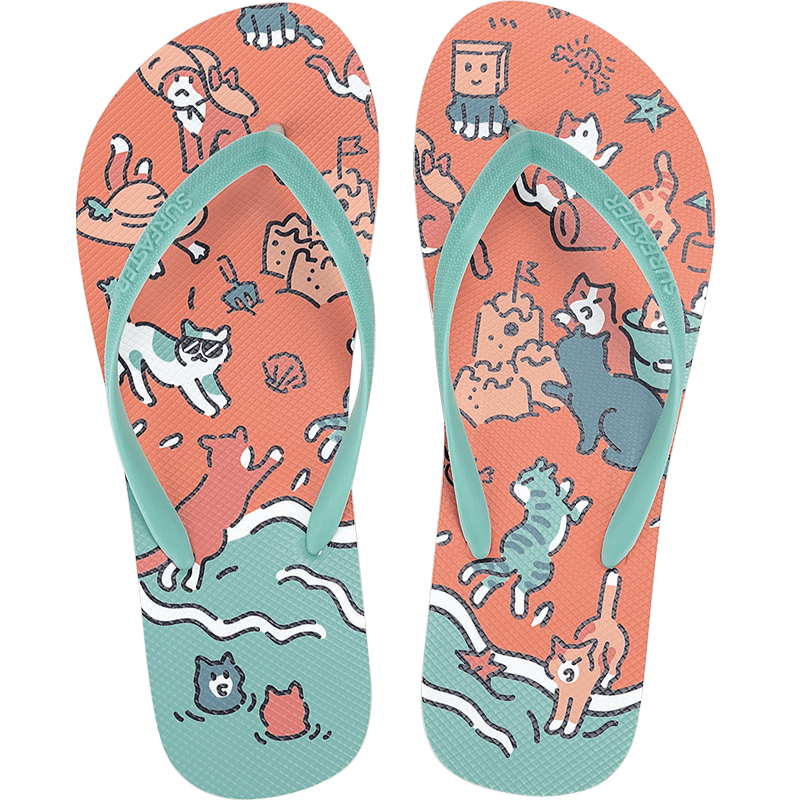 速浪（Surfaster）女款人字拖夹脚拖鞋潮牌沙滩卡通猫个性防滑夏季外穿 动物狂欢会37