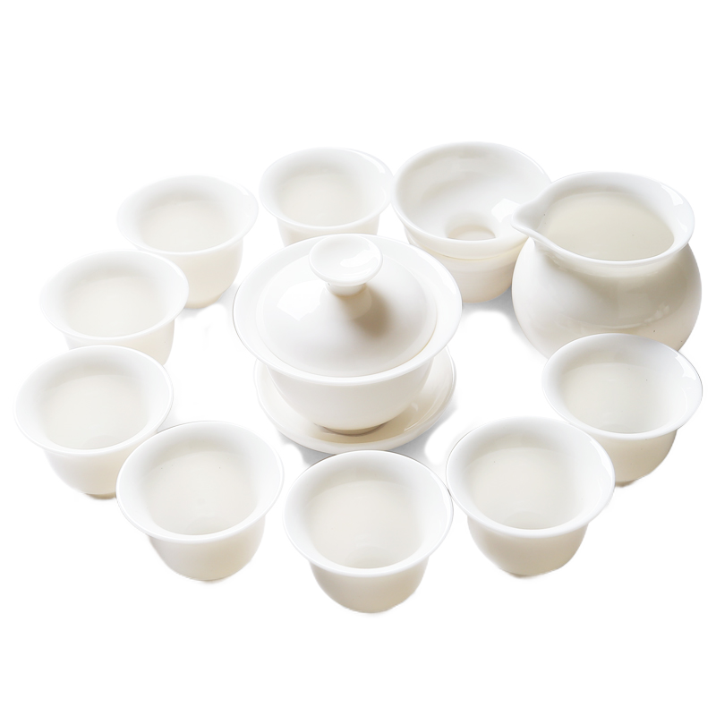 苏氏陶瓷（SUSHI CERAMICS） 中国白瓷茶具套装羊脂玉茶杯子陶瓷三才盖碗功夫茶具礼盒套装8个杯（亮白）