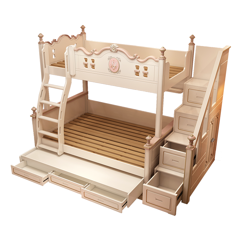 成长乐园上下床两层床上下铺木床美式贵族儿童床男孩子母床高低床轻奢多功能组合床双层床 高低床 1200mm*1900mm