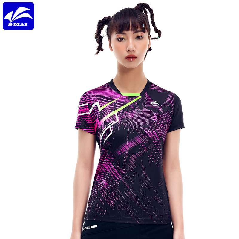 速迈夏季新款羽毛球服套装速干透气运动比赛服气排球训练服女 丹玄色上衣-女 XL