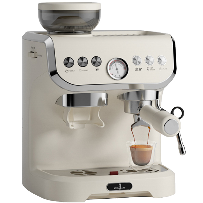 Stelang雪特朗 意式全半自动咖啡机家用小型奶泡机研磨一体半商用 白色压力显示 米白色【压力显示】