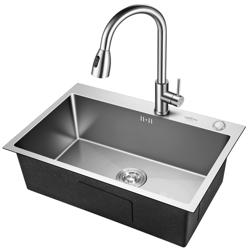 华帝（VATTI）304不锈钢手工加厚水槽洗碗池大容量单槽洗菜盆 送360°旋转抽拉厨房水龙头 092106A（680*450）
