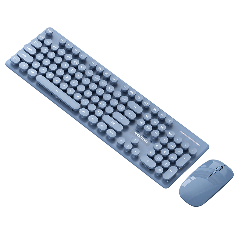 迈从(MC)KM600无线蓝牙键盘鼠标套装双模静轻音复古超薄圆帽送男女生办公笔记本手机平板电脑外设 淡蓝色