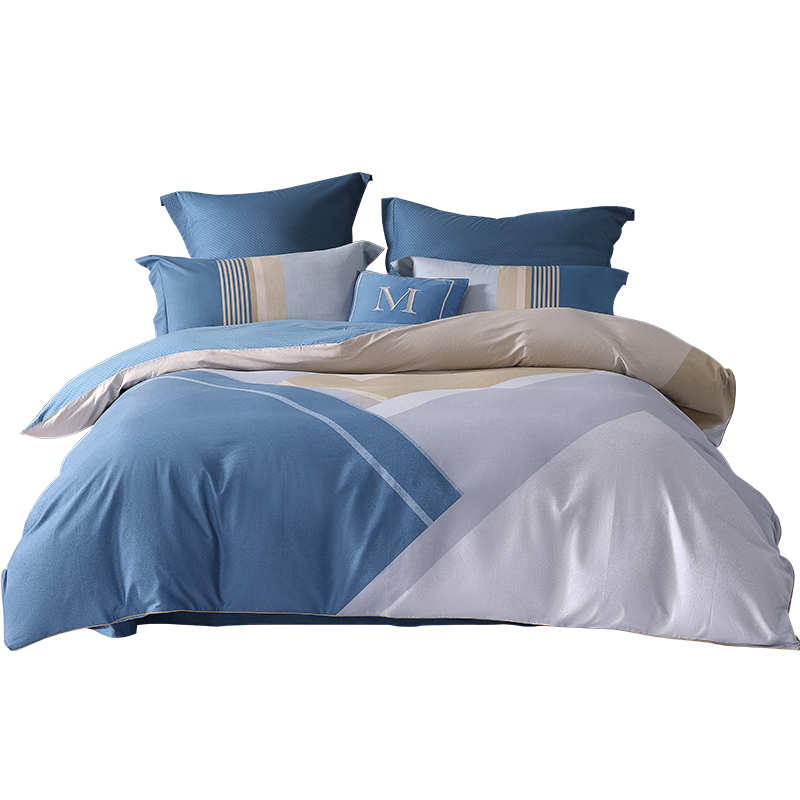 水星家纺 床上四件套纯棉 全棉斜纹床品套件 简约被套床单被罩 费洛格 加大双人1.5米床