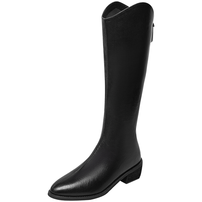 百思图2021冬季新款商场同款时髦复古气质时装靴女长靴MD302DG1 黑色 37