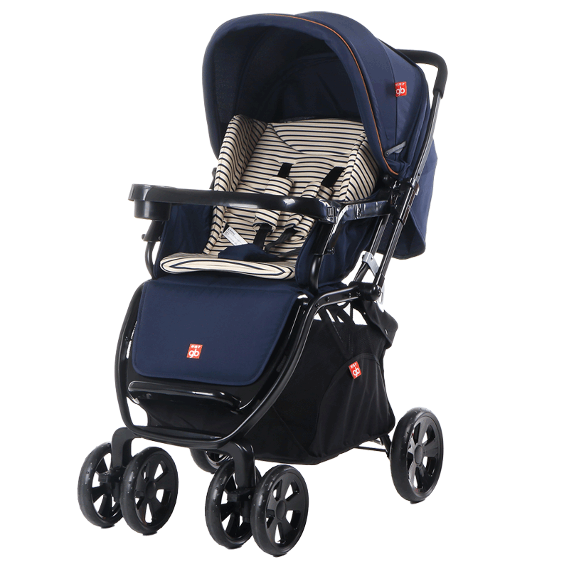 gb好孩子 婴儿推车 新生儿 宝宝 手推车 可坐可躺 轻便折叠 双向推行 藏青C400-P303BB