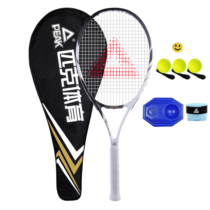 匹克（PEAK）网球拍男女初学者专业碳铝单只PK-222黑色（已穿线）含训练器 手胶 网球3个 拍包 避震器