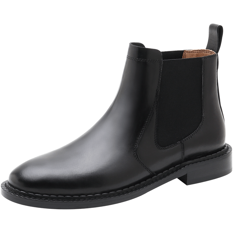 思加图2021冬季新款简约切尔西靴英伦风低跟小短靴女皮靴D2830DD1 黑色（单里） 37