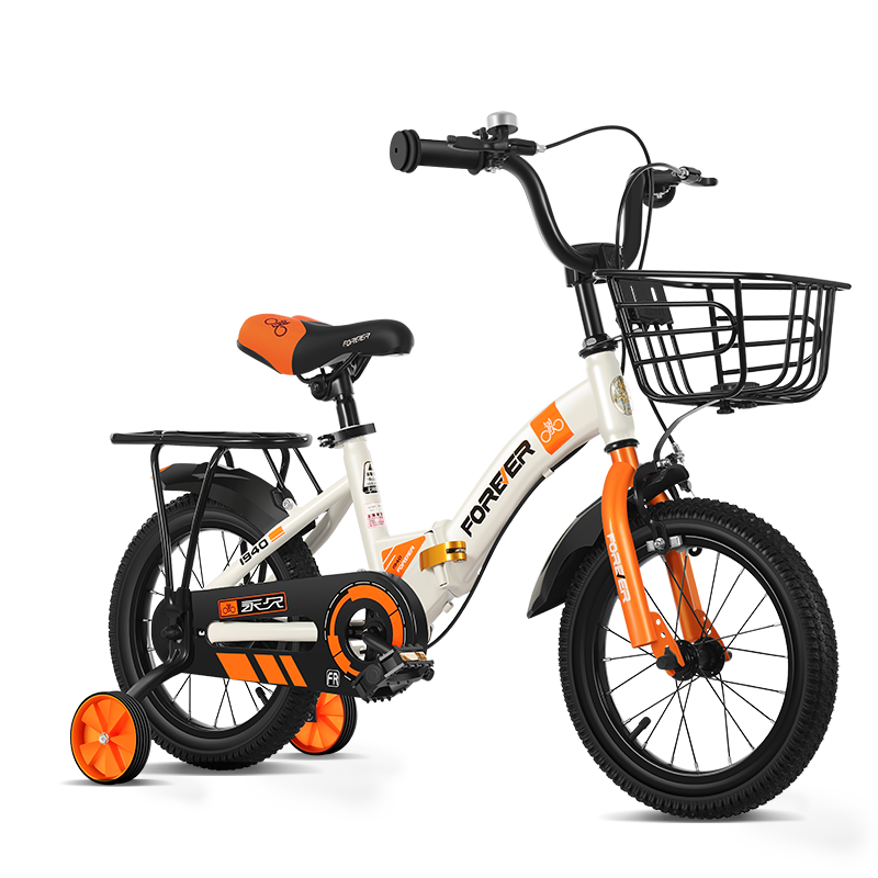 永久（FOREVER）儿童自行车男女款小孩单车可折叠脚踏车4-6-8-10岁小学生儿童辅助轮宝宝童车14寸橙色
