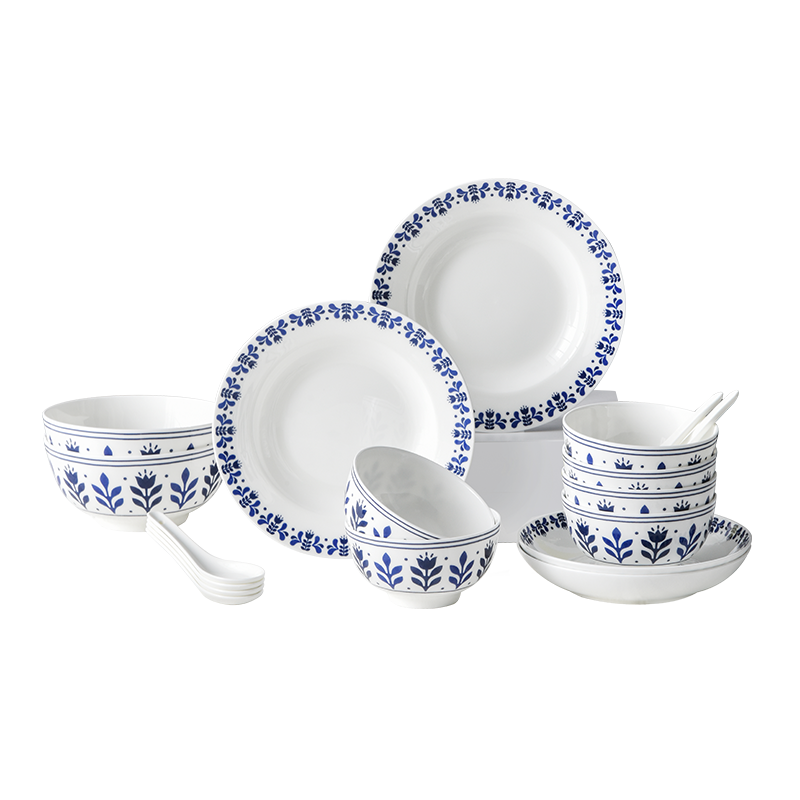 京东京造  餐具碗碟套装 盘子碗勺套装家用小蓝花餐具套装18头