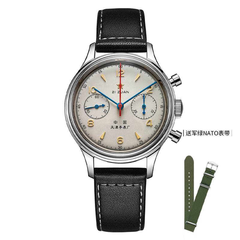 海鸥(SEA-GULL)手表航空计时表 D304飞行码表1963复刻版 机械男表皮带附带军绿帆布表带 819.17.1963