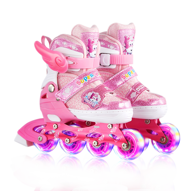 超级飞侠轮滑鞋儿童全套装闪光轮溜冰鞋初学者可调旱冰女童滑冰鞋 小爱SW201103-P 31-34（适合平时26-32码）