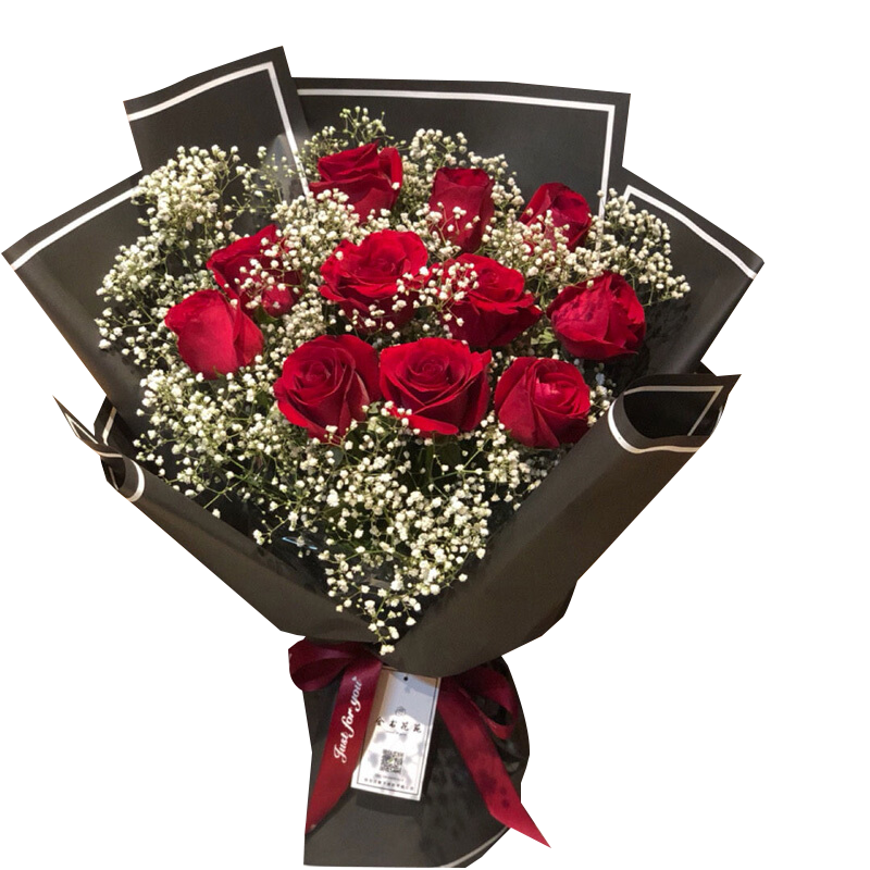 繁茵 鲜花速递11枝卡罗拉红玫瑰满天星花束生日礼物告白求婚全国同城配送动情蜜语|A105
