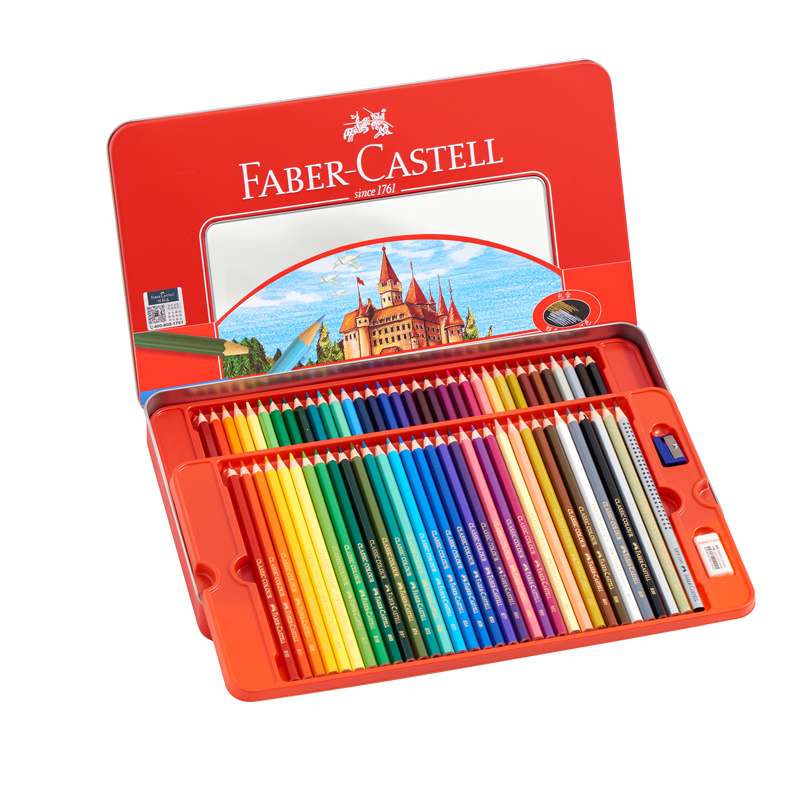 辉柏嘉（Faber-castell）彩铅 100色油性彩铅 彩色铅笔 绘画套装美术城堡系列（配笔刨+橡皮）红铁盒装115700