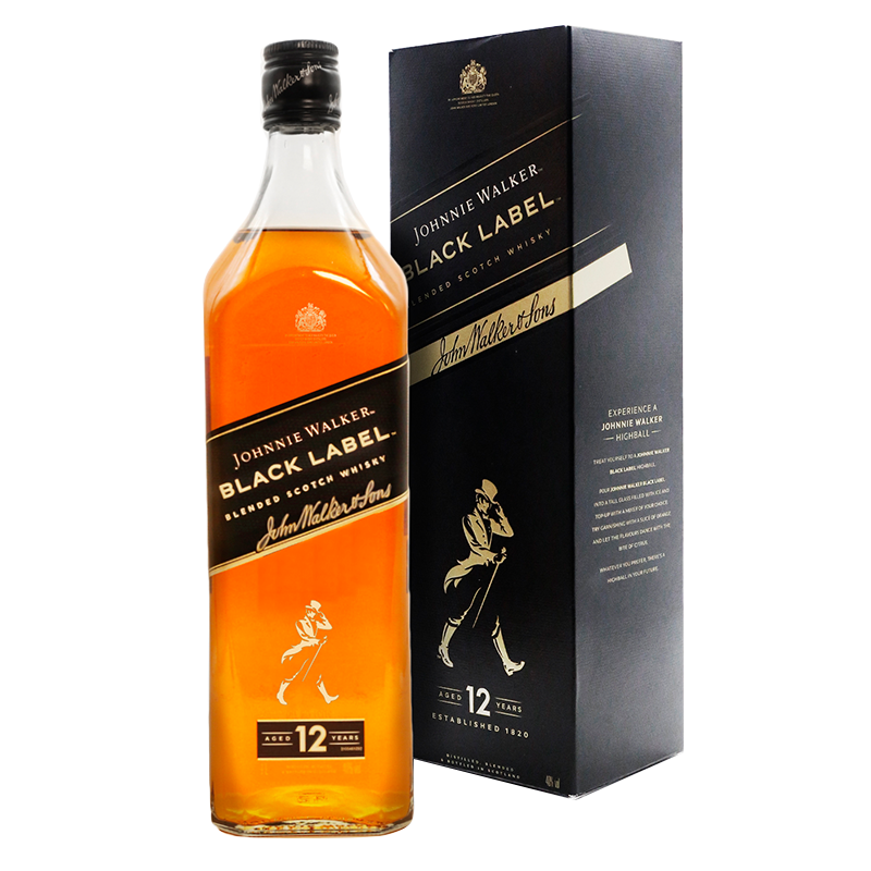 尊尼获加（Johnnie Walker）洋酒 黑方 黑牌 12年 调配型 苏格兰 威士忌 1000ml