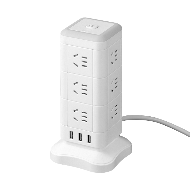 立式插座多孔插线板USB插排多用插板带线多功能立体魔方家用办公充电源塔式拖接线板 3层U灯（12插位+3USB+灯）1.8米