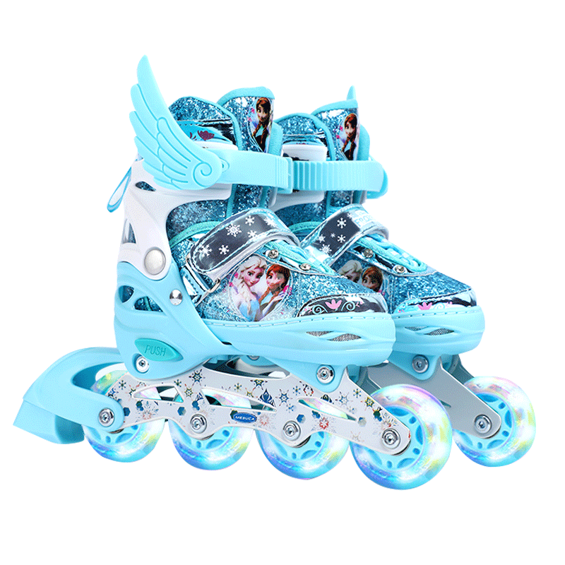 迪士尼(Disney)轮滑鞋儿童溜冰鞋男童女童套装初学可调全闪直排旱冰鞋冰雪奇缘中码
