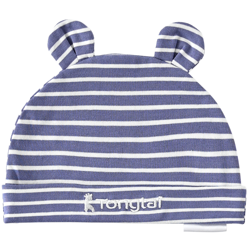 童泰春夏季婴儿配饰0-6个月宝宝单层透气帽子新生儿防风胎帽 蓝色 44cm