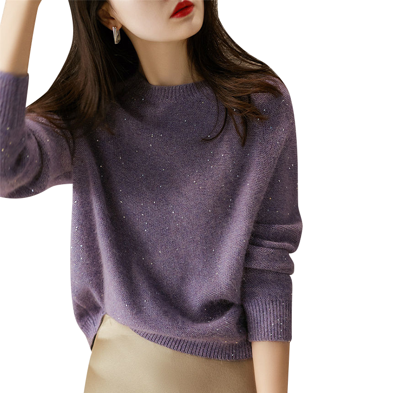 拉夏贝尔 La Chapelle 针织衫女2022年春季时尚拼色设计感小众开衫针织上衣学院风百搭外套女 紫色 均码