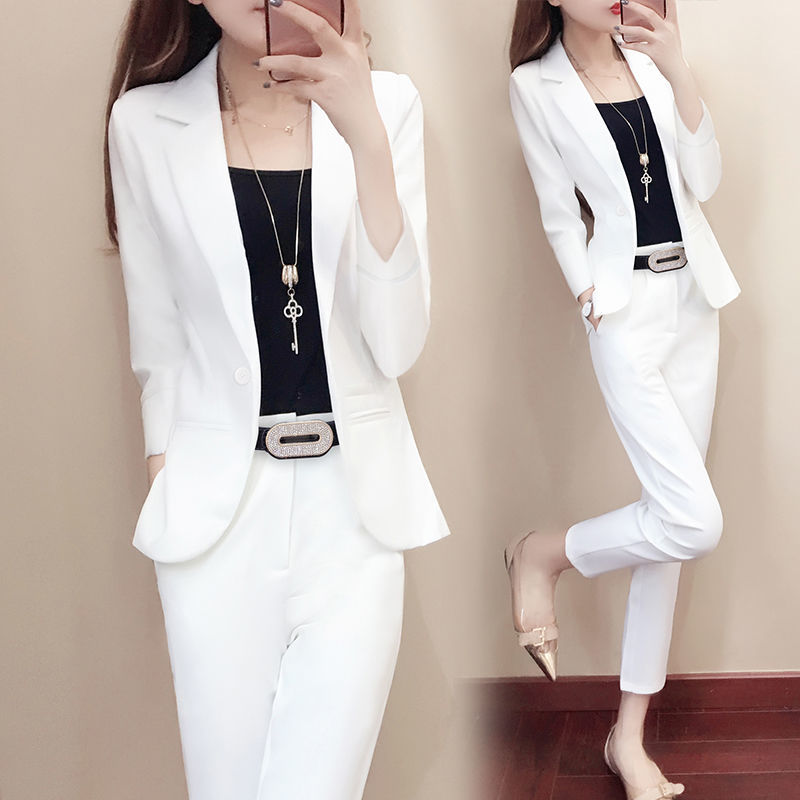 AC MMNG轻奢品牌单件套装小西装套装女秋2022韩版时尚气质英伦风白色外套两件套 白色两件套 2XL 130-145斤