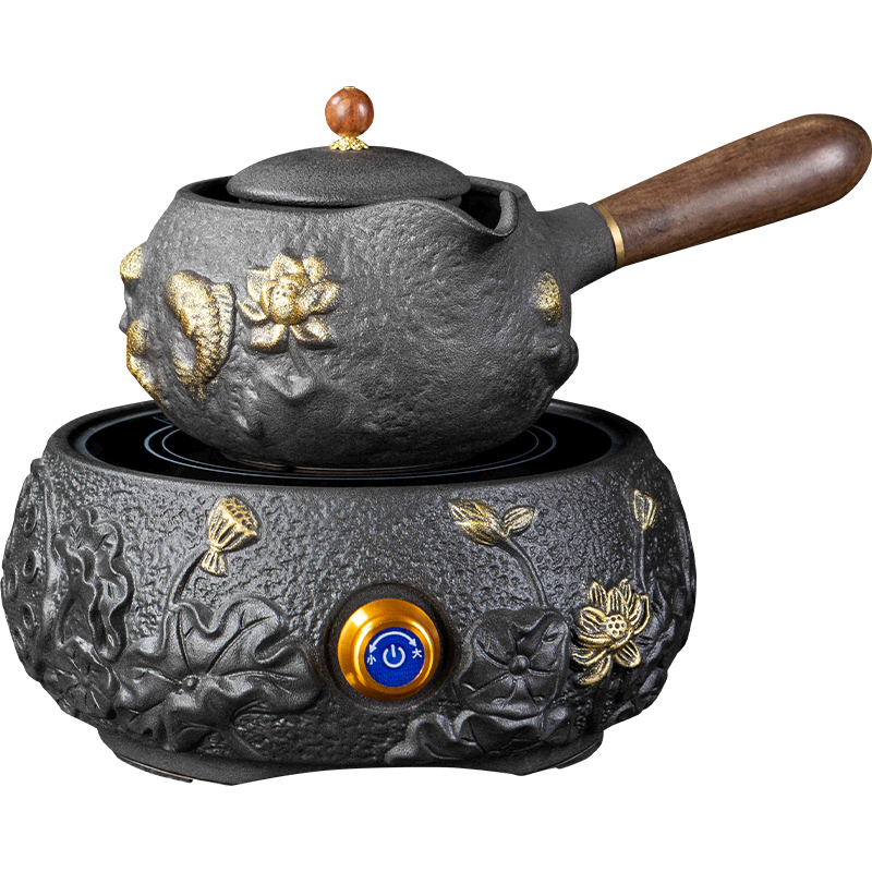 瓷之艺恒 电陶炉煮茶器小型家用陶瓷煮茶壶办公室煮茶炉烧茶壶茶具套装 瓷-鱼戏侧把煮茶壶-侧把+鱼戏沉香炉