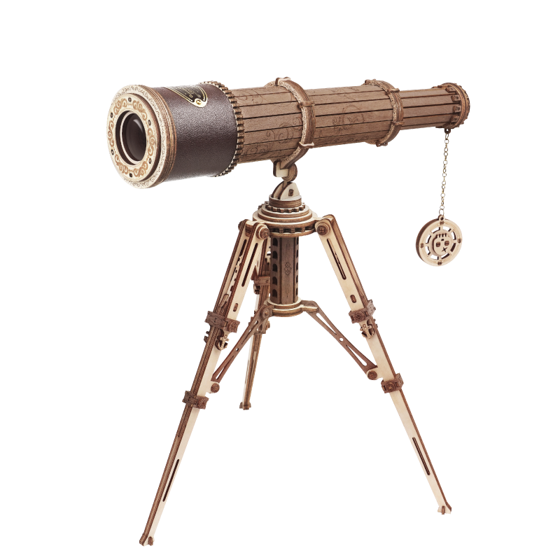 若客（ROKR）手工拼装模型单筒望远镜diy木质立体拼图成人拼装积木玩具生日礼物