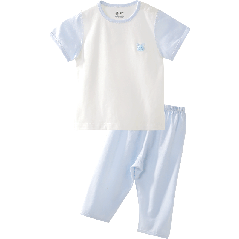 【3色可选】aqpa婴儿内衣套装夏季纯棉睡衣宝宝空调衣服超薄款分体短袖长裤 黄色 90cm