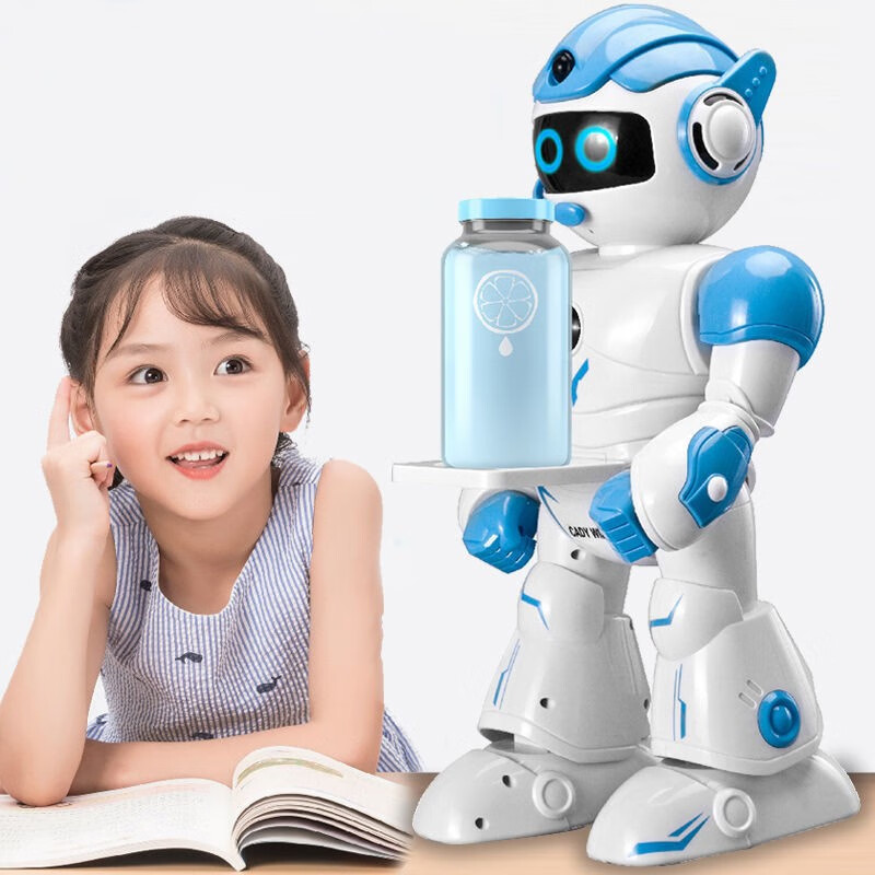 儿童智能机器人玩具电动40CM大型遥控可编程语音交互唱歌跳舞3-8岁女孩男孩早教生日礼物 礼盒装【蓝色】语音+触摸+英语+早教