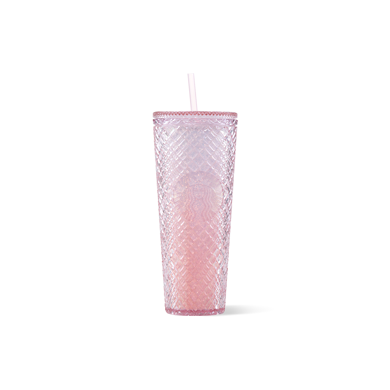 星巴克（Starbucks）樱花季限定粉色亮面款格纹塑料吸管杯710ml 高颜值大容量送礼女水杯茶杯办公室杯子