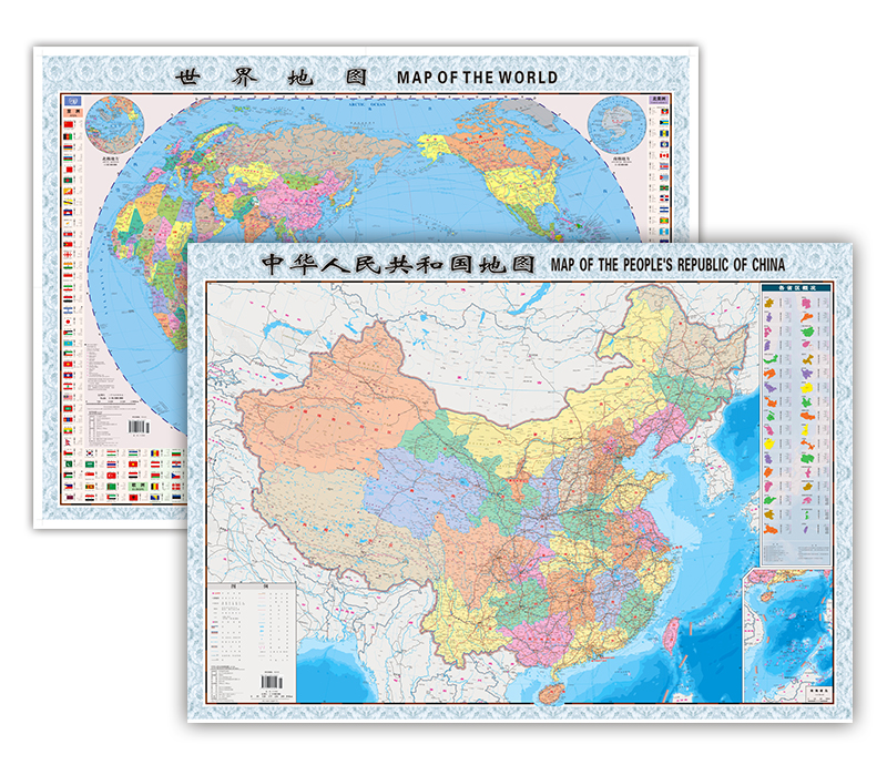 2022年 中国地图+世界地图 1.06米*0.76米（袋装 学生教室家用商务办公室地图 袋装）升级版