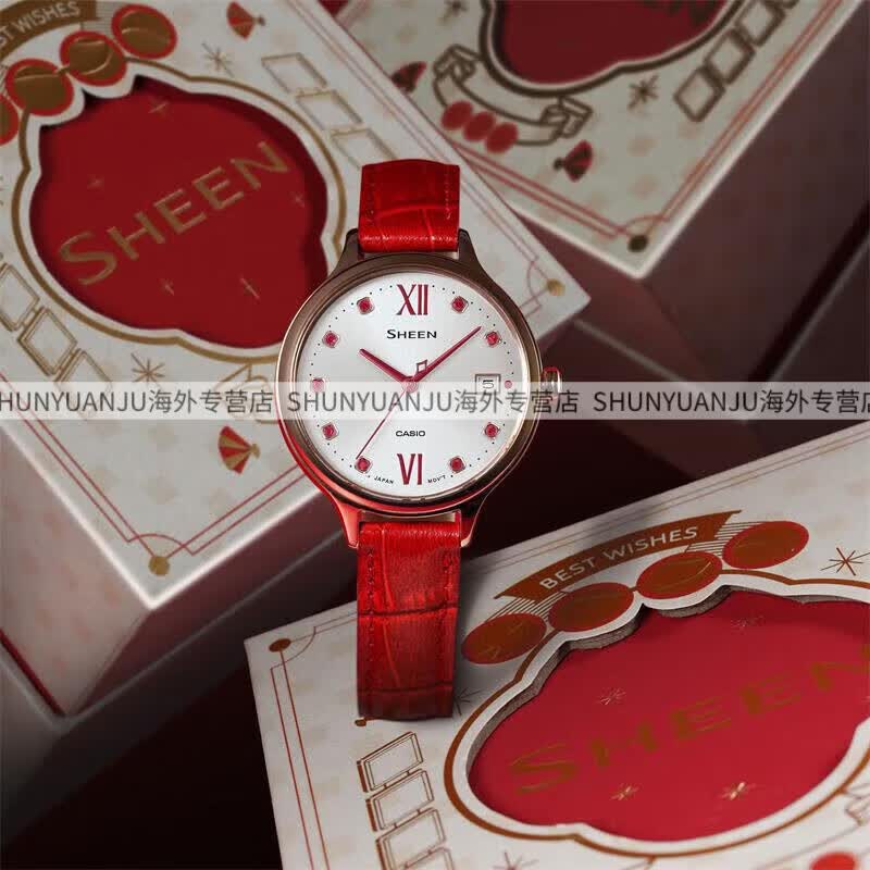 ����ŷ��CASIO���ֱ�ŮSHEENʱ���ǿ�Ƥ����ˮŮ��ʯӢ��SHE-4048Ů�� 10����ƷSHE-4553CGL-7AUPRN����