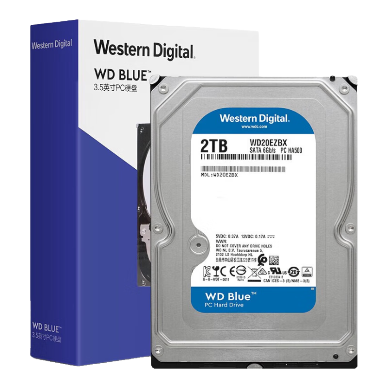 �������� WD Blue 3.5Ӣ�� 2TB CMR��еӲ�� SATA�ӿ� WD20EZBX 959Ԫ